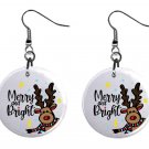 Merry & Bright Reindeer, Button Earrings Jewelry 1" Dangle MADE IN USA NEW