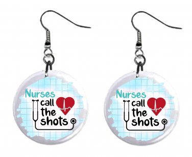 Nurses Call the Shots Medical Button Earrings Jewelry 1" Dangle MADE IN USA NEW