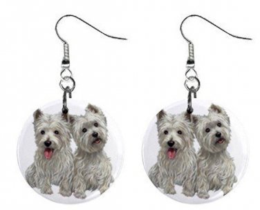 Pair of Westie Terriers Dog Pets Button Earrings Jewelry 1" Dangle MADE IN USA