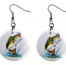 Fishing Fish Design, Button Earrings Jewelry 1" Dangle MADE IN USA NEW