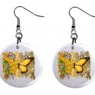 Sunflower w/ Butterfly Button Earrings Jewelry 1" Dangle MADE IN USA NEW