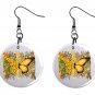 Sunflower w/ Butterfly Button Earrings Jewelry 1" Dangle MADE IN USA NEW
