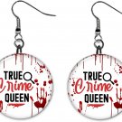 True Crime Queen Design, Button Earrings Jewelry 1" Dangle MADE IN USA NEW
