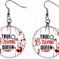 True Crime Queen Design, Button Earrings Jewelry 1" Dangle MADE IN USA NEW