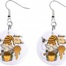 Gnome Honey Bee Design, Button Earrings Jewelry 1" Dangle MADE IN USA NEW