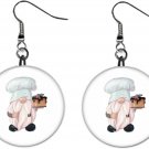 Baking Baker Gnome Button Earrings Jewelry 1" Dangle MADE IN USA NEW
