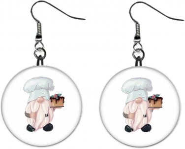 Baking Baker Gnome Button Earrings Jewelry 1" Dangle MADE IN USA NEW