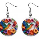 Hummingbird 3D Looking Flat Button Earrings Jewelry 1" Dangle MADE IN USA NEW