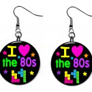 I Love the 80s Tetrus Button Earrings Jewelry 1" Dangle MADE IN USA NEW