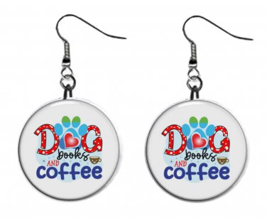 Dog Books Coffee Button Earrings Jewelry 1" Dangle MADE IN USA NEW