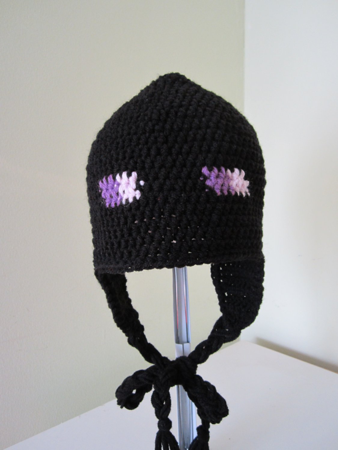 Crochet enderman earflap hat