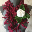 Free form crochet scarf with white rose flower
