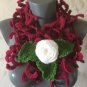 Free form crochet scarf with white rose flower