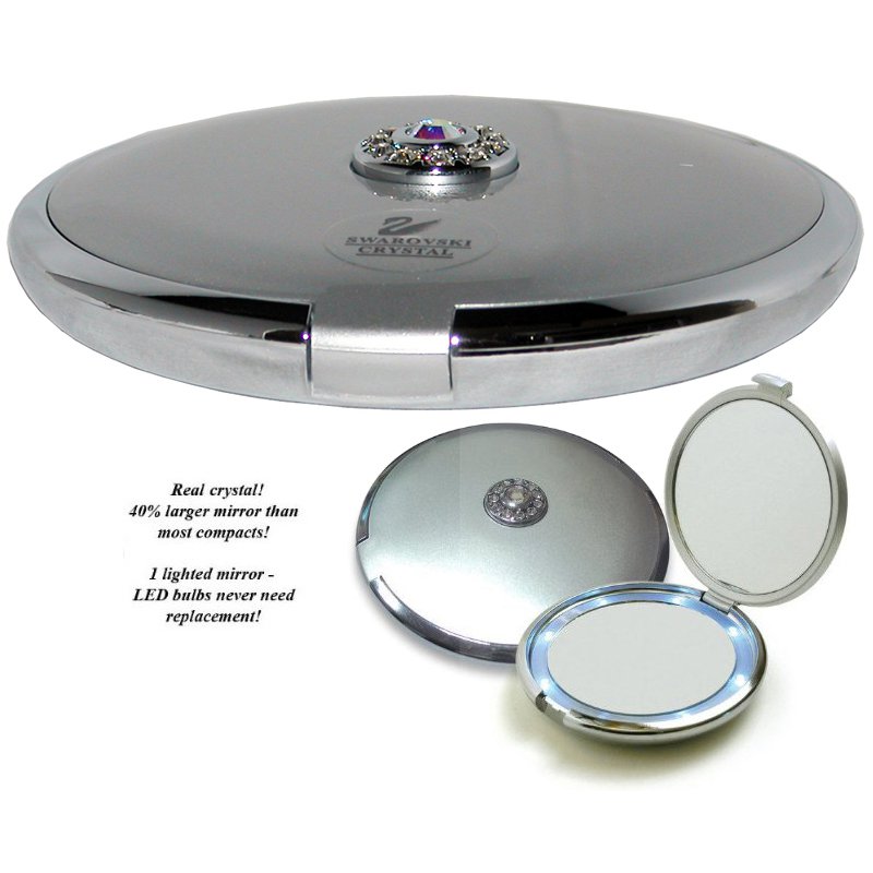 Floxite 10x Lighted Jeweled Compact Travel Mirror With Crystals Silver
