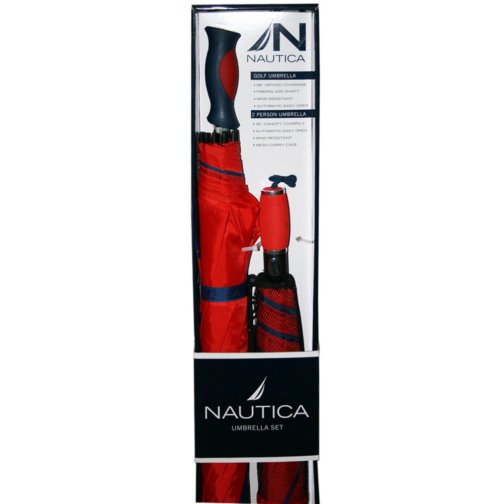 Nautica Golf Umbrella and 2Person Umbrella Set with 2 Biker 100 Cotton Skull Cap Head Wrap