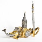 Silver Pen and visit cards holder Dolphin-Grasshopper in Hieronymus Bosch style