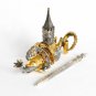 Silver Pen and visit cards holder Dolphin-Grasshopper in Hieronymus Bosch style
