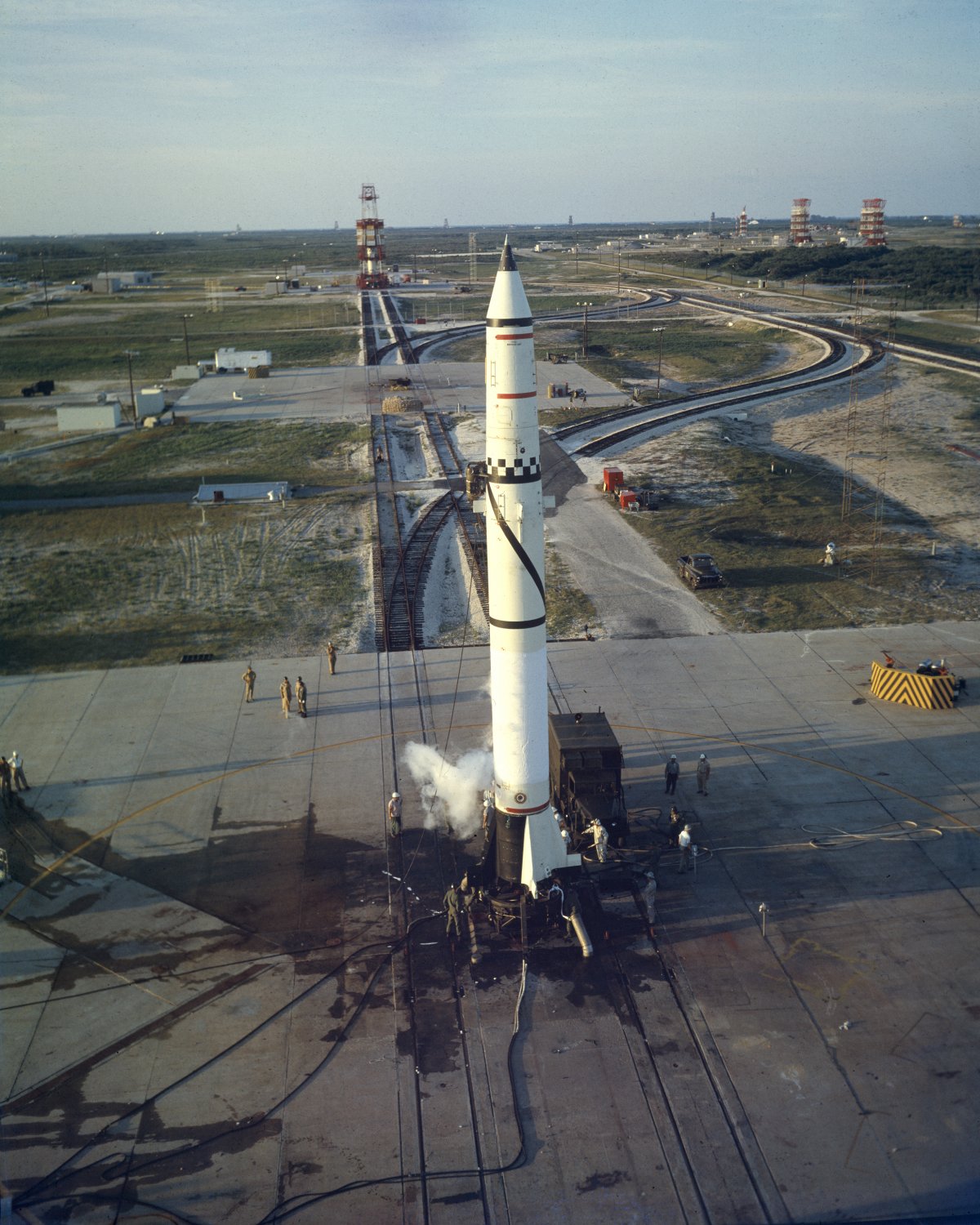 REDSTONE MISSILE NO. 1002 ON LAUNCH PAD AT CAPE CANAVERAL - 8X10 PHOTO ...