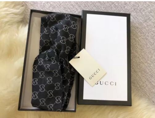 Gucci headband Black Grey Logo Brocade Classic