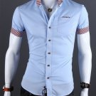 Summer Casual Shirt Mens Solid Color Metal Bag Buckle Short Sleeve Shirt