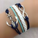 Free shipping Infinity&Anchor Antique Silver Bracelet-Wax Cords Leather Bracelet