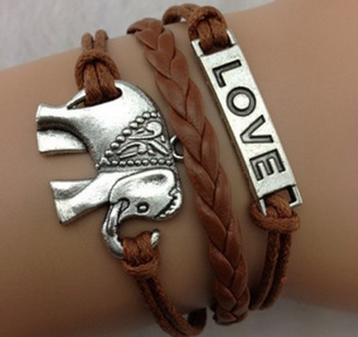 Free shipping Fashionable elephant bracelet, LOVE bracelet, leather rope bracelet