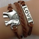 Free shipping Fashionable elephant bracelet, LOVE bracelet, leather rope bracelet