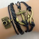 Free shipping anchor infinity & camera antique bronze charm wax cords bracelet