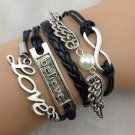 Free Shipping Infinity Believe Love Wax Cords Leather Braid Bracelet