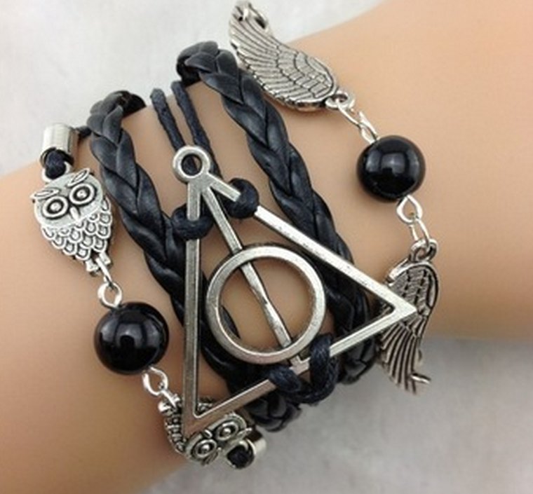 Free Shipping Snitch and Owls Wax Cords Leather Charm Bracelet