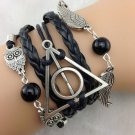 Free Shipping Snitch and Owls Wax Cords Leather Charm Bracelet