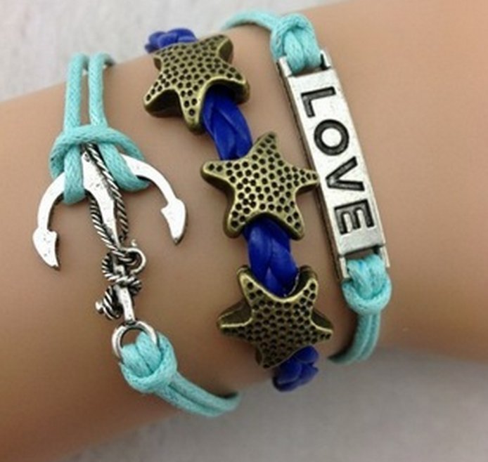 Free Shipping Bead Love Anchor Braid Bracelet