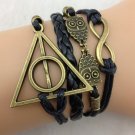 Free Shipping Infinity, Owls and Deathly Hallows Charm Bracelet