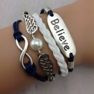 Free Shipping Infinity Believe Bracelet &Wings Charm Bracelet