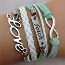 Free Shipping Infinity, Faith & Love Wax Cords Leather Bracelet