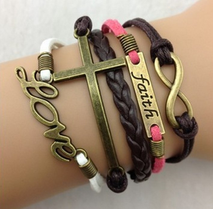 Free Shipping Faith, Cross & Love Charm Bracelet