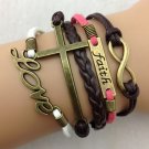 Free Shipping Faith, Cross & Love Charm Bracelet