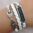 Free Shipping Best friend And Owl Wax Cords Leather Bracelet