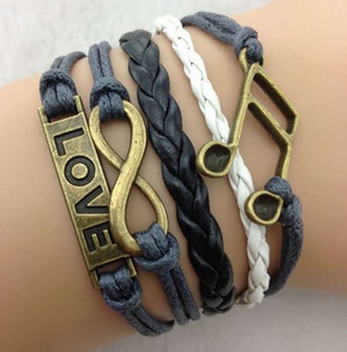 Free Shipping Infinity Iove White Grey Charm Bracelet for Girls