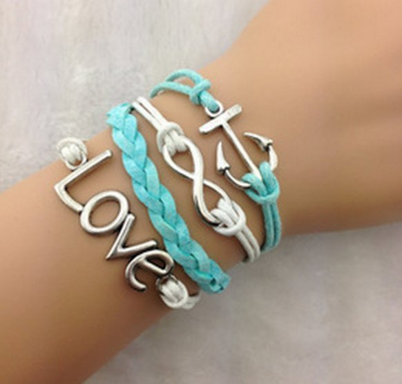 Free Shipping Anchor Love Infinity Bracelet for Girls