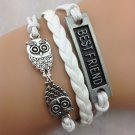 Free Shipping Owl Wax Cords and Charm Leather Bracelet