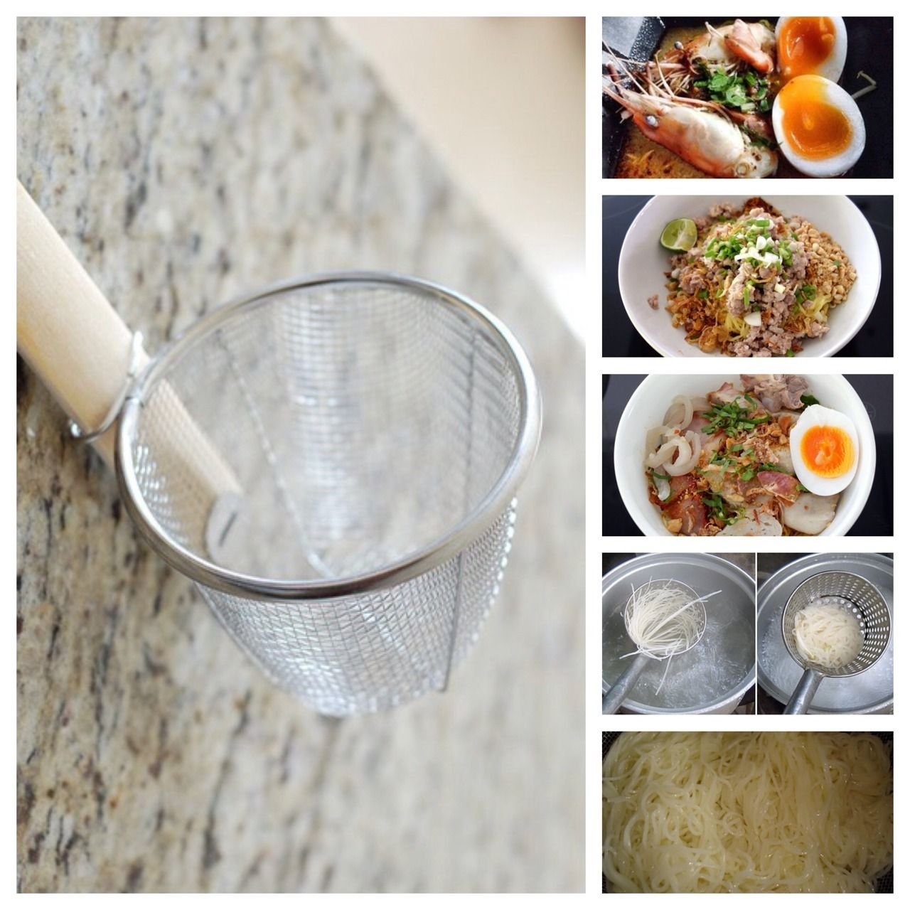 Thai Noodle Basket Classic Bamboo Handle 20" Boiling Noodles Scoop