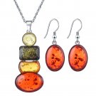 African Bohemia Silver Plated Cubic Zircon Multicolor Amber Gemstone Pave Rectangular Necklace Sets