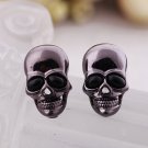 Cool Gothic Punk Rock Tengkorak Onyx Black Skeleton Skull Stud Earrings