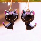 Elegant Black Glaze Small kitty Cat Stud Dangle Drop Earrings
