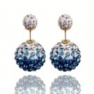 Elegant Stainless Steel Teal Rhinestone Disco Ball Shamballa Double Side Pearl Stud Earrings