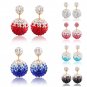 Elegant Stainless Steel Red Rhinestone Disco Ball Shamballa Double Side Pearl Stud Earrings