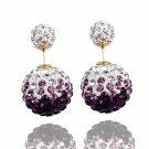 Elegant Stainless Steel Purple Rhinestone Disco Ball Shamballa Double Side Pearl Stud Earrings