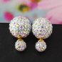 Elegant Stainless Steel White Rhinestone Disco Ball Shamballa Double Side Pearl Stud Earrings