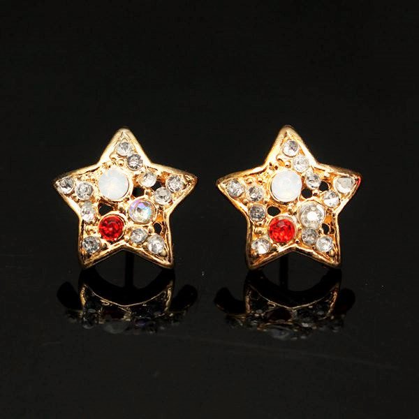Stylish Shiny Multicolor Crystal Rhinestone Five Pointed Lucky Star Stud Earrings